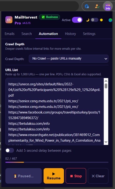 62,607 emails collected — MailHarvest Pro