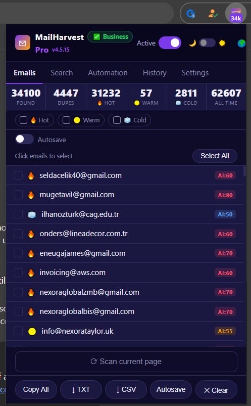 CRM-ready CSV export